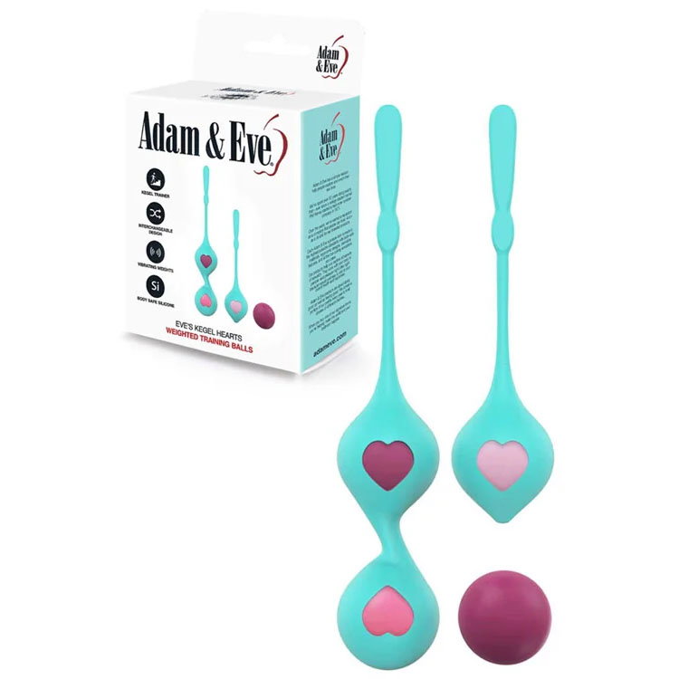 Adam & Eve Eve's Kegel Hearts set with two silicone harnesses and four weighted balls